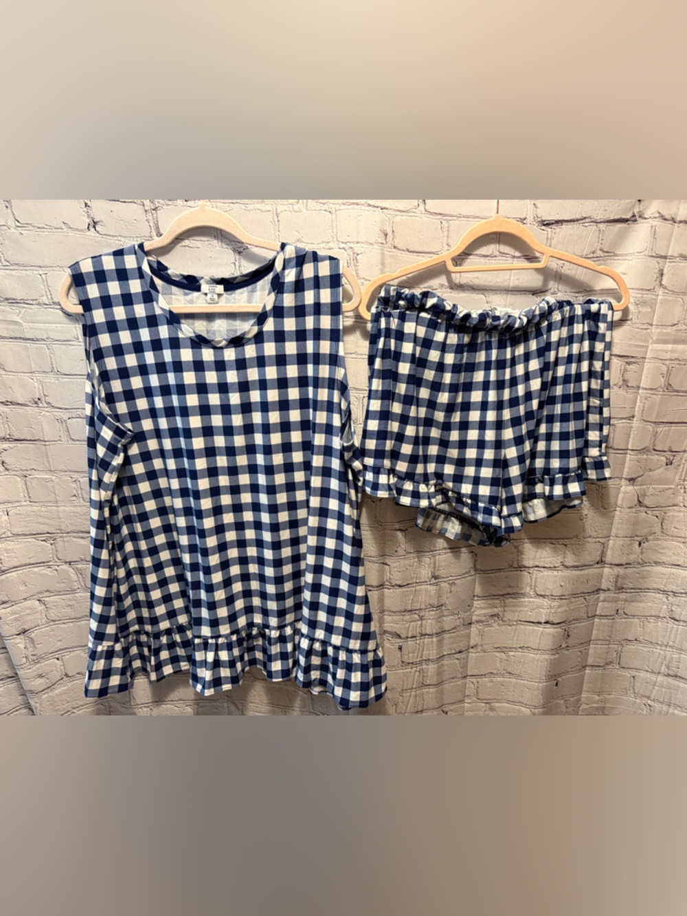 crown & ivy Navy and White Gingham Pajama Set